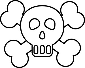 Black Outline Human Skull With Bones Icon.