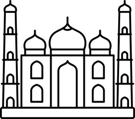 Illustration Of Taj Mahal Icon In Black Line Art.
