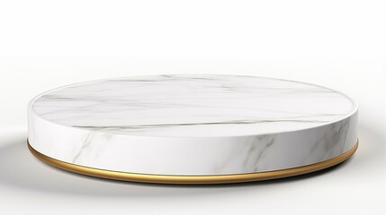 Photo of a white marble and gold plate on a white background