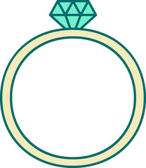 Diamond Ring Icon In Turquoise And Yellow Color.