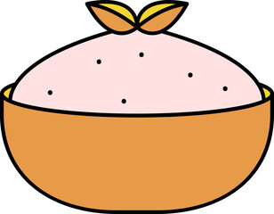 Leaf Decorate Sheera Bowl Icon In Pink And Orange Color.