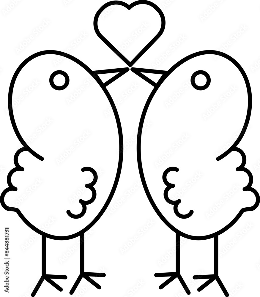 Sticker black linear style love bird icon.