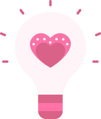Flat Style Heart Light Bulb Icon In Pink Color.