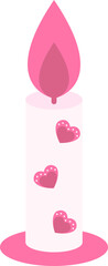 Heart Burning Candlestick Pink Icon In Flat Style.