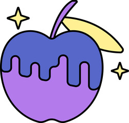 Caramel Apple Icon In Yellow And Purple Color.