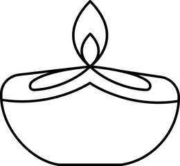 Burning Diya (Oil Lamp) Line Art Icon.