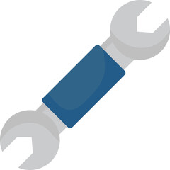 Blue And Grey Wrench Icon In Flat Style.