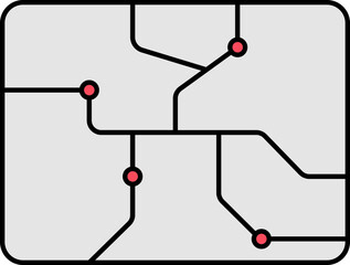 Map Route Icon In Gray And Red Color.