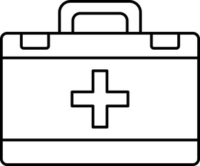 First Aid Box Icon In Black Line Art.