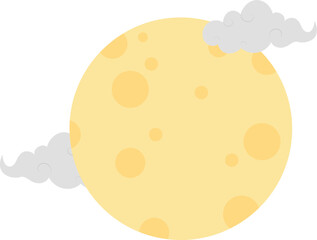 Flat Style Yellow Full Moon With Clouds Icon.