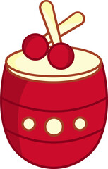 Isolated Drum With Stick Icon In Red Color.