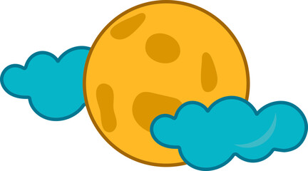 Yellow And Blue Illustration Of Moon With Sky Icon In Flat Style.