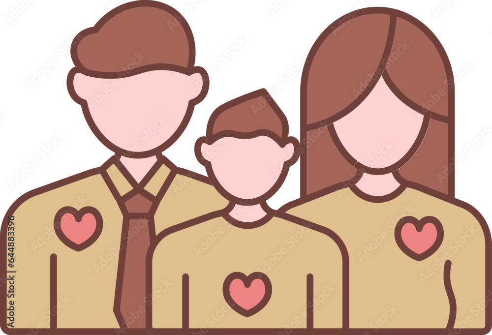 Poster faceless couple with son cartoon icon in brown and pink color.