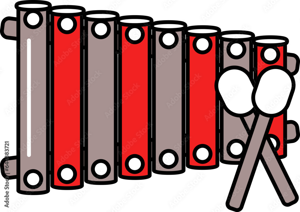 Wall mural xylophone with stick icon in red and taupe color.