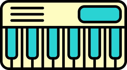 Yellow And Teal Illustration Of Piano Keyboard Icon.