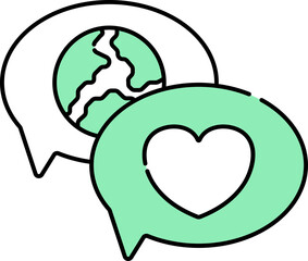 Love Earth Message Flat Icon In Green And White Color.