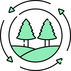 Ecosystem Of Tree With Earth Icon In Green And White Color.