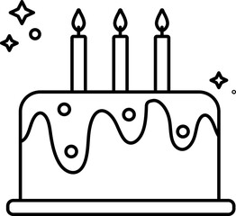 Burning Candle In Creamy Cake Stroke Icon.