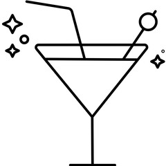 Black Outline Illustration Of Martini Glass Icon.