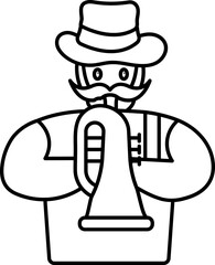 Panama Hat Wearing Mustache Man Blowing Trumpet Stroke Icon.