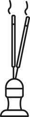 Black Outline Illustration Of Burning Incense Stick Stand Icon.