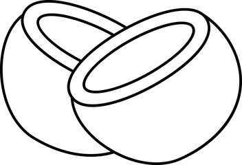 Illustration Of Half Piece Coconut Icon In Black Thin Line.