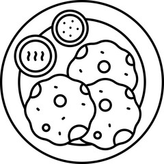 Isolated Pathiri Dish Plate Icon In Black Line Art.