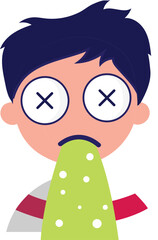 Nausea or Vomiting Boy Cartoon Icon In Flat Style.