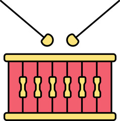 Snare Drum With Sticks Icon In Yellow And Red Color.