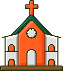 Flat Style Church Orange And White Icon.