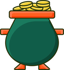 Isolated Coins Cauldron Icon In Flat Style.