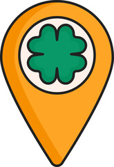 Clover Leaf With Map Pin Icon In Green And Orange Color.
