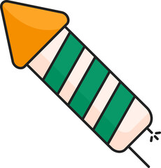 Isolated Burning Fireworks Rocket Flat Icon.