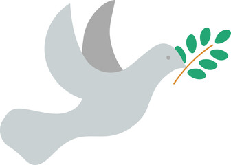 Fly Dove Holding Leaves Icon In Grey Color.