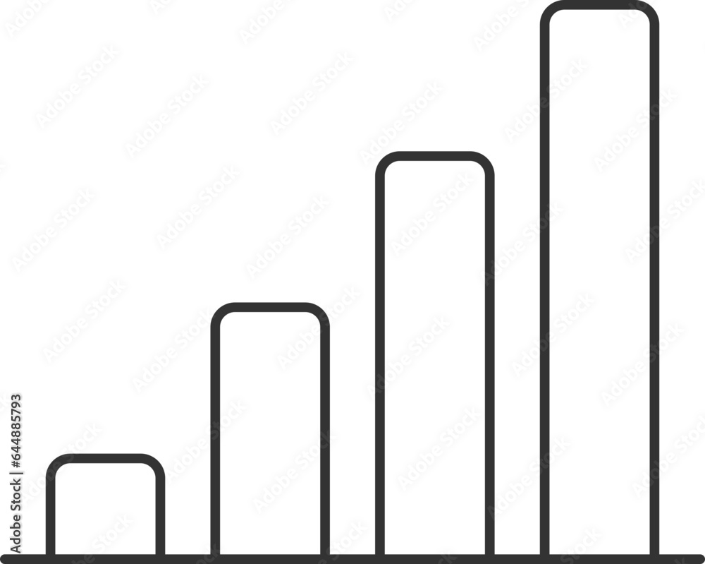 Sticker four point bar graph icon in black line art.