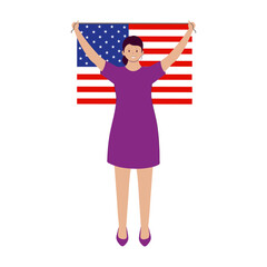 Illustration Of Cheerful Girl Holding American Flag.