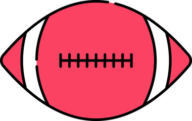 Red And White Illustration Of Rugby Ball Icon.