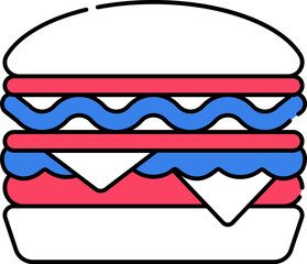 Blue And Red Illustration Of Burger Flat Icon.