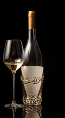 White wine bottle and glass on a black background. Studio shot. generativa IA
