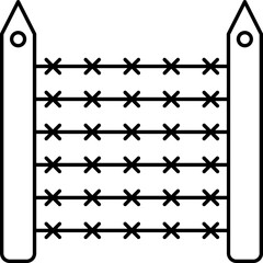 Barbed Wire Fence Icon In Black Line Art.