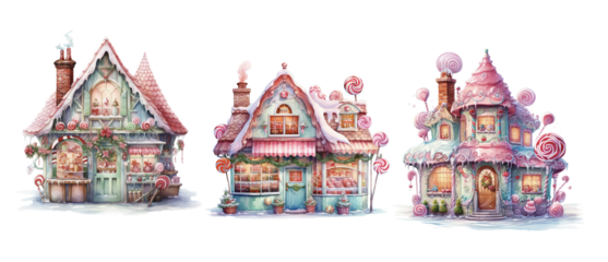 Winter sweet house. PNG watercolor illustration. AI generated