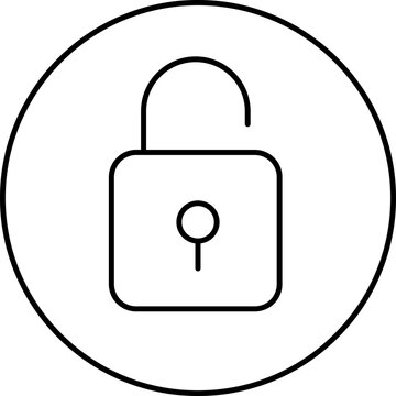 Black Outline Open Lock On Circle Icon.