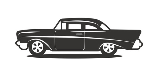 black and white retro car illustration