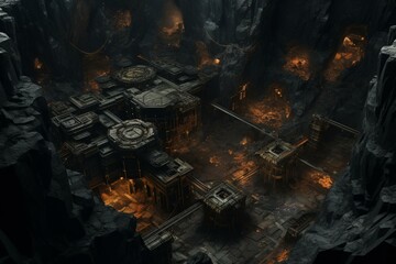 Aerial view of subterranean coal mine. Generative AI