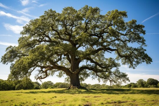 Towering oak under clear skies. Generative AI