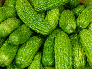 Cucumbers on a chinese farmers market in San Francisco, USA