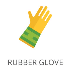 Yellow rubber glove for garden work flat vector icon. Cartoon drawing or illustration of garden or farm symbol on white background. Gardening, agriculture or farming concept