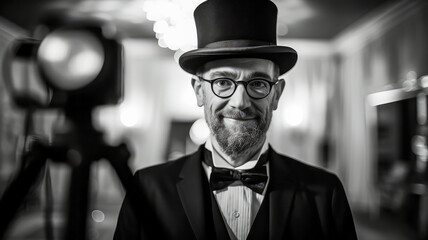 Retro Porträt eines Mannes mit Hut und Brille. Generiert mit KI