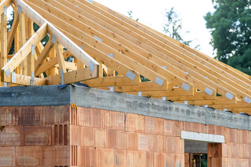 Wooden roof framework of new private brick house