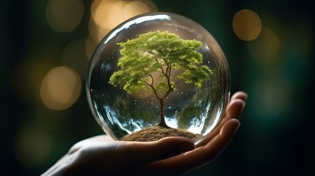 Photo Of A Person Holding A Glass Ball With A Miniature Tree Inside